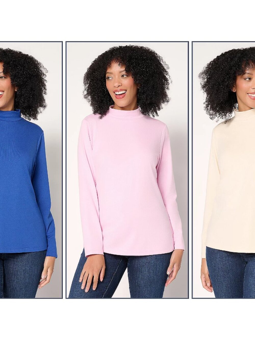 Denim & Co. Essential 3-Pack Perfect Jersey Long Slv Mock Neck Tops, Sz S a5166